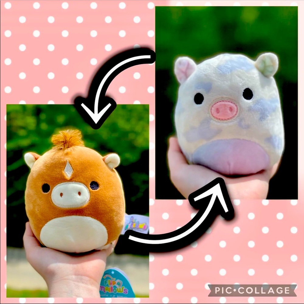 Flipamallows squishmallows Harry Rosie cow horse